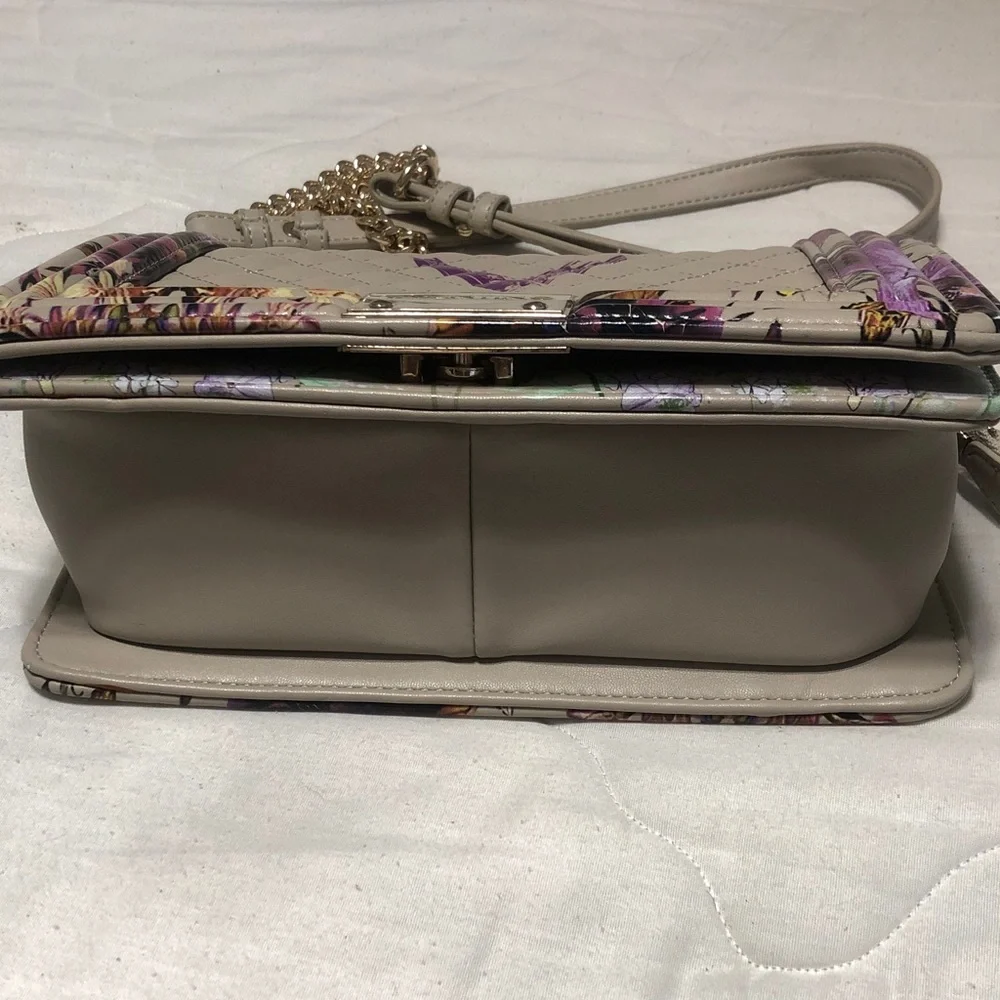 Valentino Quilted Floral Leather Shoulder Bag in Cream & Purple